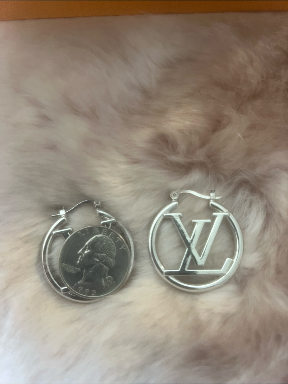 Silver LV Logo Hoop Earrings